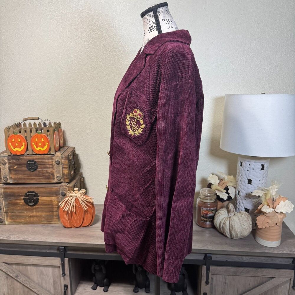 VTG Lauren Ralph Lauren Worsted Wool Corduroy Double Breasted Blazer L/XL Crest - Picture 7 of 12